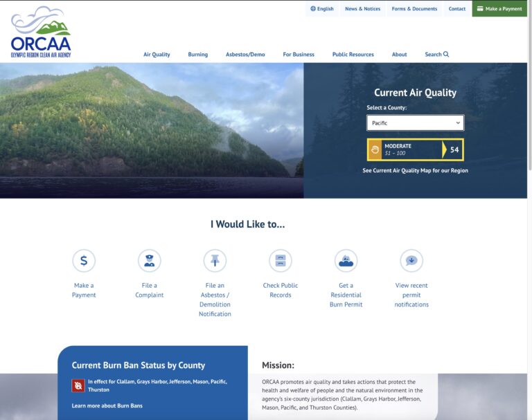 Screenshot of ORCAA.org website home page.