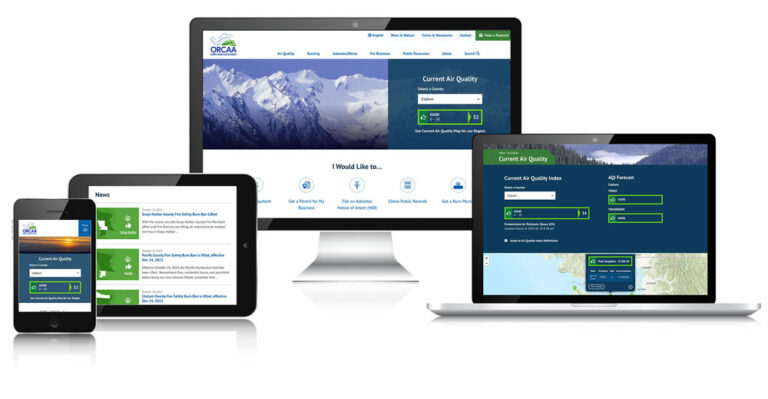 responsive image of new ORCAA website being shown on multiple devices.